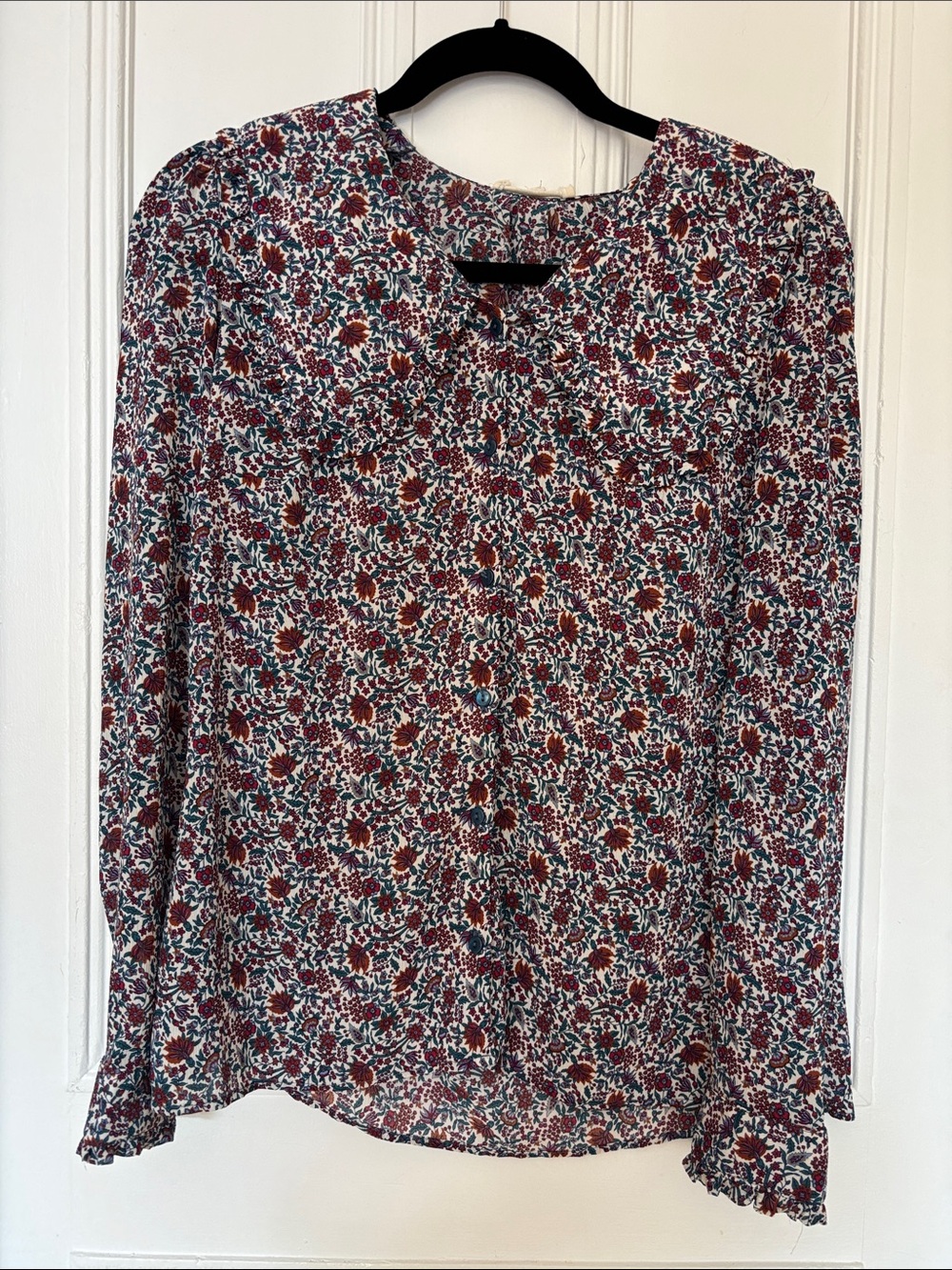 Ditsy Floral Big Ruffle Collar Long Sleeve Blouse